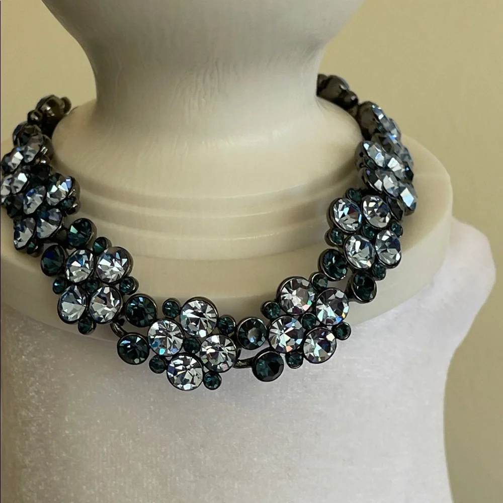 GIVENCHY Blue Sapphire & Topaz Rhinesone Tennis Bracelet & Dangle Earring Set